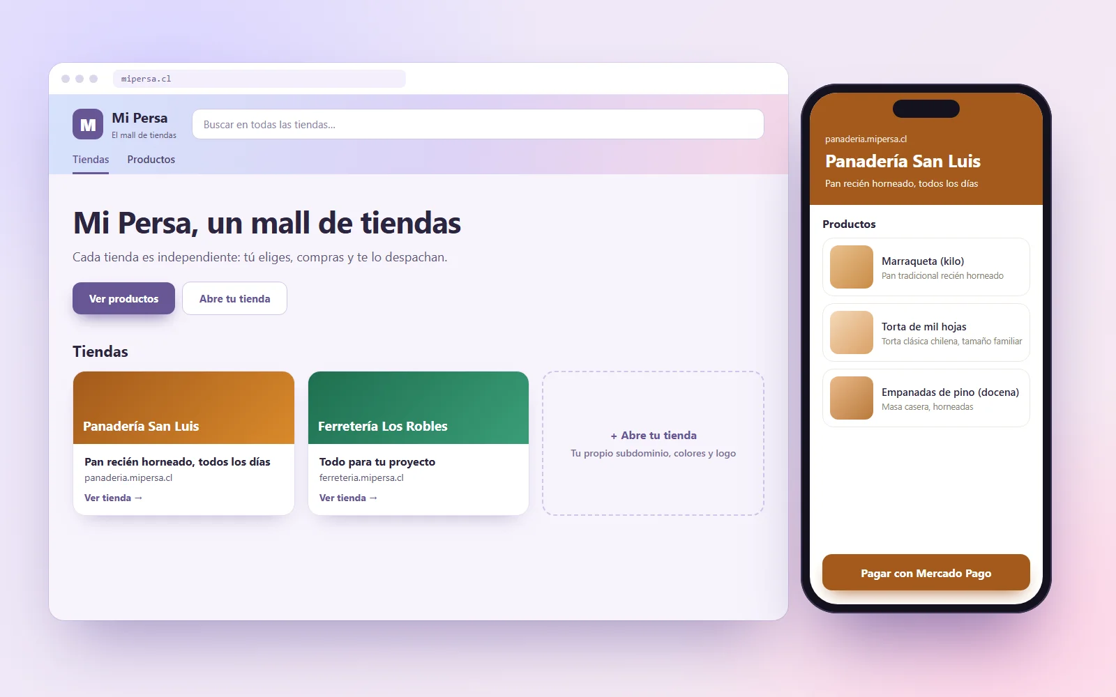 Vitrina de Mi Persa con las tiendas en línea